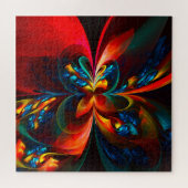 Moderne Bloemen Abstracte Kunst Sinaasappel Blauw  Legpuzzel (Horizontaal)