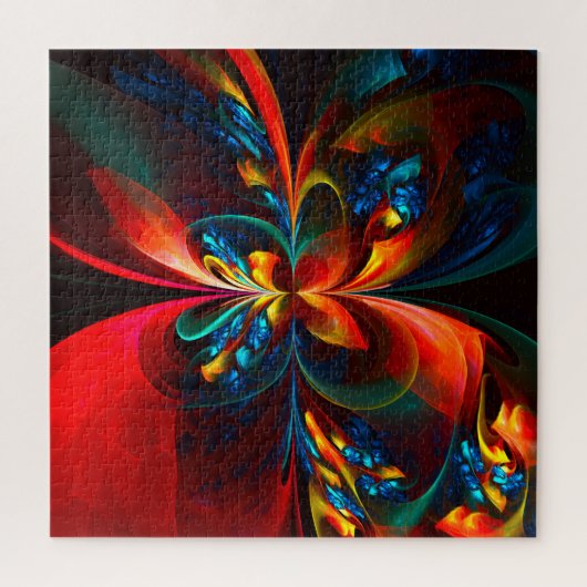 Moderne Bloemen Abstracte Kunst Sinaasappel Blauw  Legpuzzel (Verticaal)