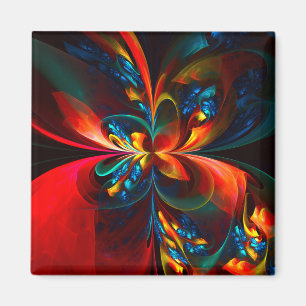 Moderne Bloemen Abstracte Kunst Sinaasappel Blauw  Magneet