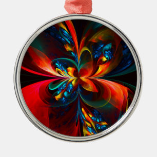 Moderne Bloemen Abstracte Kunst Sinaasappel Blauw Metalen Ornament