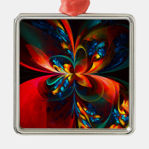 Moderne Bloemen Abstracte Kunst Sinaasappel Blauw Metalen Ornament