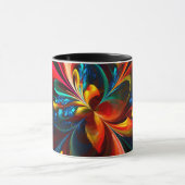 Moderne Bloemen Abstracte Kunst Sinaasappel Blauw Mok (Midden)