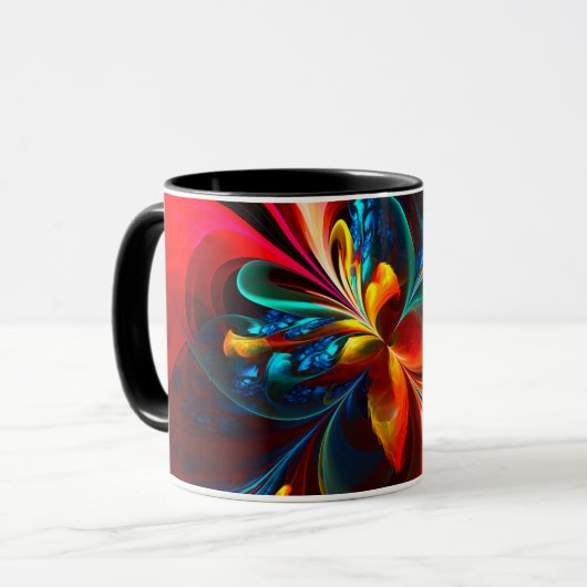 Moderne Bloemen Abstracte Kunst Sinaasappel Blauw Mok (Voorkant links)