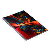 Moderne Bloemen Abstracte Kunst Sinaasappel Blauw Notitieboek (Rechterzijde)