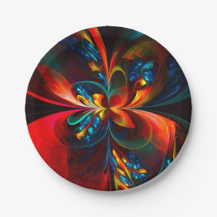 Moderne Bloemen Abstracte Kunst Sinaasappel Blauw  Papieren Bordje