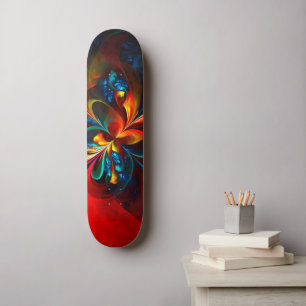 Moderne Bloemen Abstracte Kunst Sinaasappel Blauw  Persoonlijk Skateboard