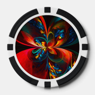 Moderne Bloemen Abstracte Kunst Sinaasappel Blauw  Poker Chips