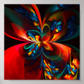 Moderne Bloemen Abstracte Kunst Sinaasappel Blauw Poster (Voorkant)