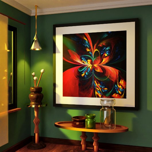 Moderne Bloemen Abstracte Kunst Sinaasappel Blauw Poster