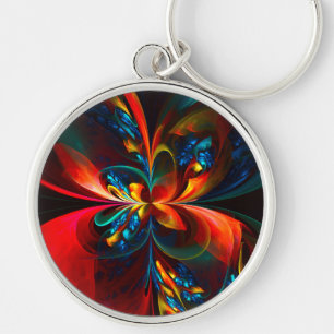 Moderne Bloemen Abstracte Kunst Sinaasappel Blauw Sleutelhanger