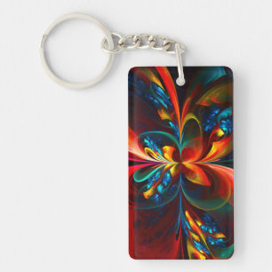 Moderne Bloemen Abstracte Kunst Sinaasappel Blauw  Sleutelhanger