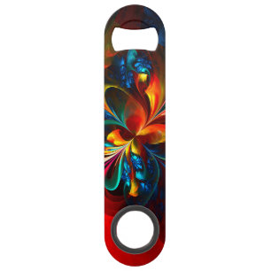 Moderne Bloemen Abstracte Kunst Sinaasappel Blauw  Speed Flessenopener
