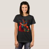 Moderne Bloemen Abstracte Kunst Sinaasappel Blauw T-shirt (Voorkant volledig)