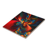 Moderne Bloemen Abstracte Kunst Sinaasappel Blauw Tegeltje (Zijkant)