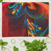 Moderne Bloemen Abstracte Kunst Sinaasappel Blauw  Theedoek (Gevouwen)