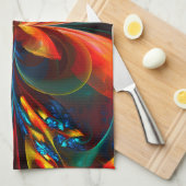 Moderne Bloemen Abstracte Kunst Sinaasappel Blauw  Theedoek (Quarter Fold)