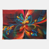 Moderne Bloemen Abstracte Kunst Sinaasappel Blauw  Theedoek (Horizontaal)