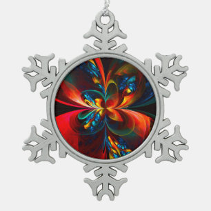 Moderne Bloemen Abstracte Kunst Sinaasappel Blauw  Tin Sneeuwvlok Ornament