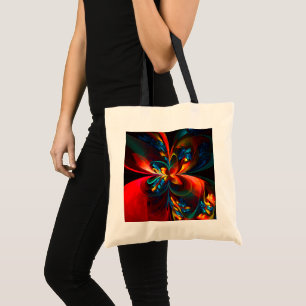 Moderne Bloemen Abstracte Kunst Sinaasappel Blauw  Tote Bag