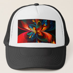 Moderne Bloemen Abstracte Kunst Sinaasappel Blauw  Trucker Pet