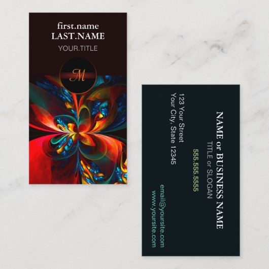 Moderne Bloemen Abstracte Kunst Sinaasappel Blauw Visitekaartje (Voorkant / Achterkant)