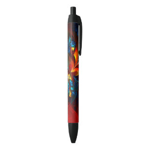 Moderne Bloemen Abstracte Kunst Sinaasappel Blauw Zwarte Inkt Pen