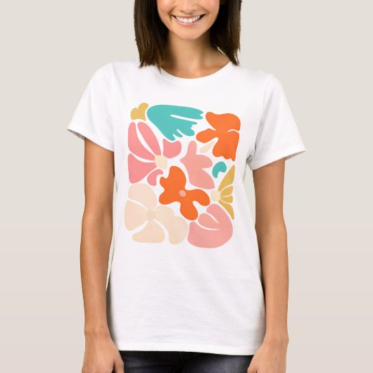 Moderne Bloemen Abstracte T-shirt – Kleurrijke Blo (Voorkant)