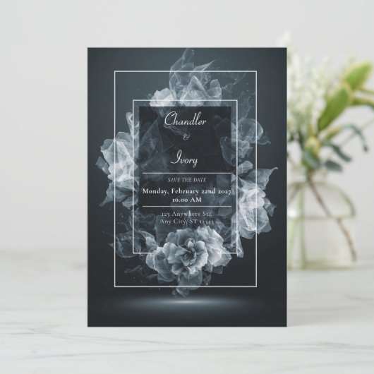 Moderne bloemen accenten Elegante zwarte rook brui Kaart (Staand voorkant)