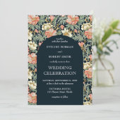 Moderne bloemen Art Nouveau William Morris bruilof Kaart (Staand voorkant)