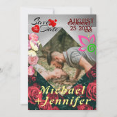 Moderne Bloemen Bewaar de datum Custom Foto Bruilo Kaart (Voorkant)