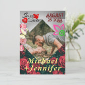 Moderne Bloemen Bewaar de datum Custom Foto Bruilo Kaart (Staand voorkant)