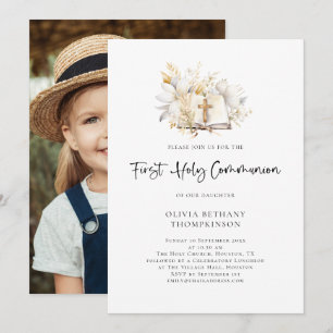 Moderne Bloemen Bijbel Foto Eerste Heilige Communi Kaart