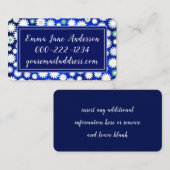 Moderne Bloemen Blauw en Wit Visitekaartje (Voorkant / Achterkant)