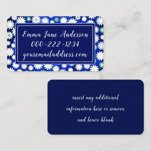 Moderne Bloemen Blauw en Wit Visitekaartje (Voorkant / Achterkant)