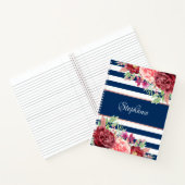 Moderne Bloemen Blauw en Witte Streep Gepersonalis Notitieboek (Binnen)