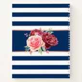Moderne Bloemen Blauw en Witte Streep Gepersonalis Notitieboek (Achterkant)