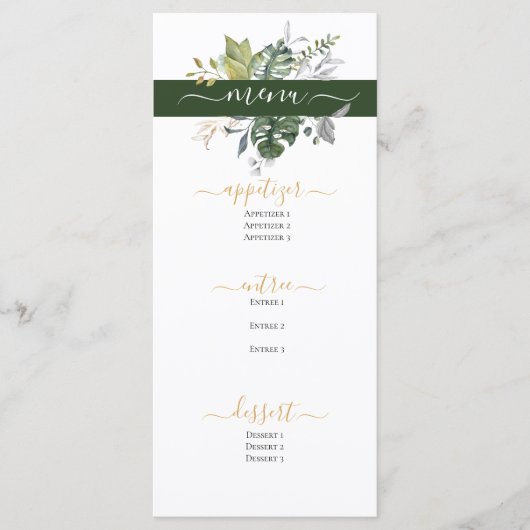 Moderne Bloemen | Blauw & Groen BRUILOFT Menu (Voorkant)