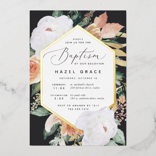 Moderne Bloemen Bloesemt Bloemendoop Folie Uitnodiging (Voorkant)