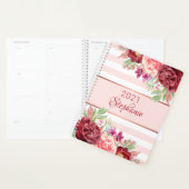 Moderne Bloemen Blush Roze Streep Gepersonaliseerd Planner (Display)