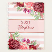 Moderne Bloemen Blush Roze Streep Gepersonaliseerd Planner (Voorkant)