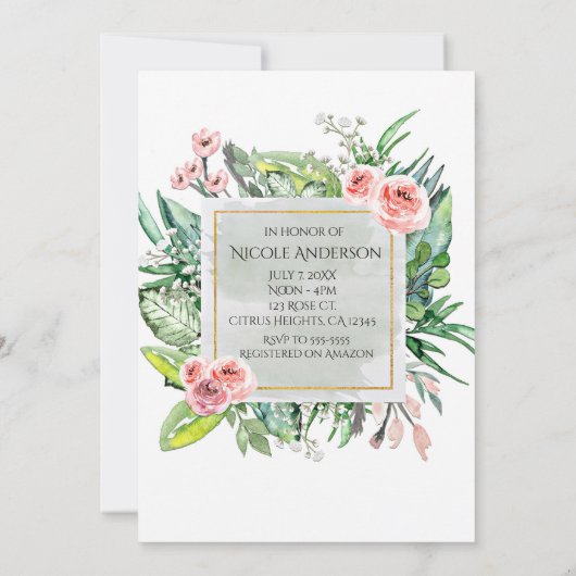 Moderne Bloemen Botanische Bruids Douche Uitnodigi Kaart (Achterkant)
