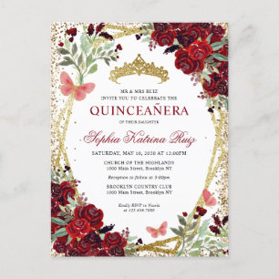 Moderne Bloemen Bourgogne Rode Gouden Tiara Quince Briefkaart