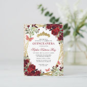 Moderne Bloemen Bourgogne Rode Gouden Tiara Quince Briefkaart (Staand voorkant)