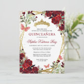 Moderne Bloemen Bourgogne Rode Gouden Tiara Quince Kaart (Staand voorkant)