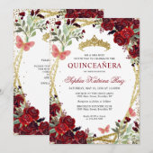 Moderne Bloemen Bourgogne Rode Gouden Tiara Quince Kaart (Voorkant / Achterkant)