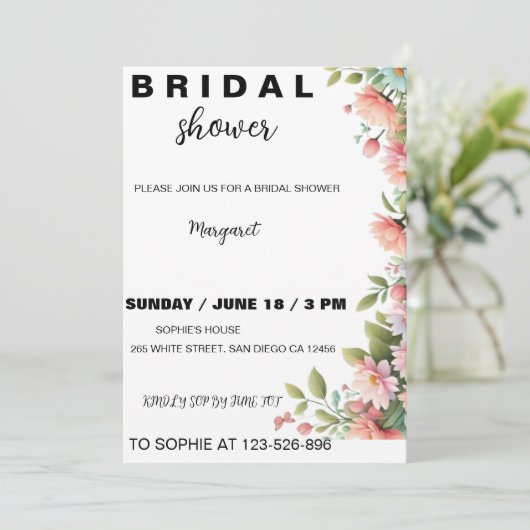 Moderne bloemen bruids douche uitnodiging (Staand voorkant)