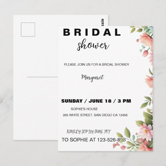 Moderne bloemen bruids douche uitnodiging (Voorkant / Achterkant)