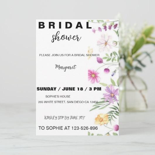 Moderne bloemen bruids douche uitnodiging (Staand voorkant)