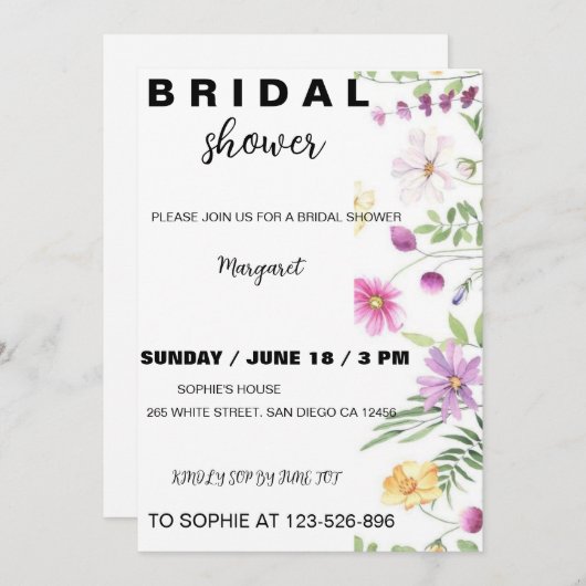 Moderne bloemen bruids douche uitnodiging (Voorkant / Achterkant)