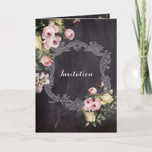 moderne  bloemen Chalkboard bruiloft (Voorkant)